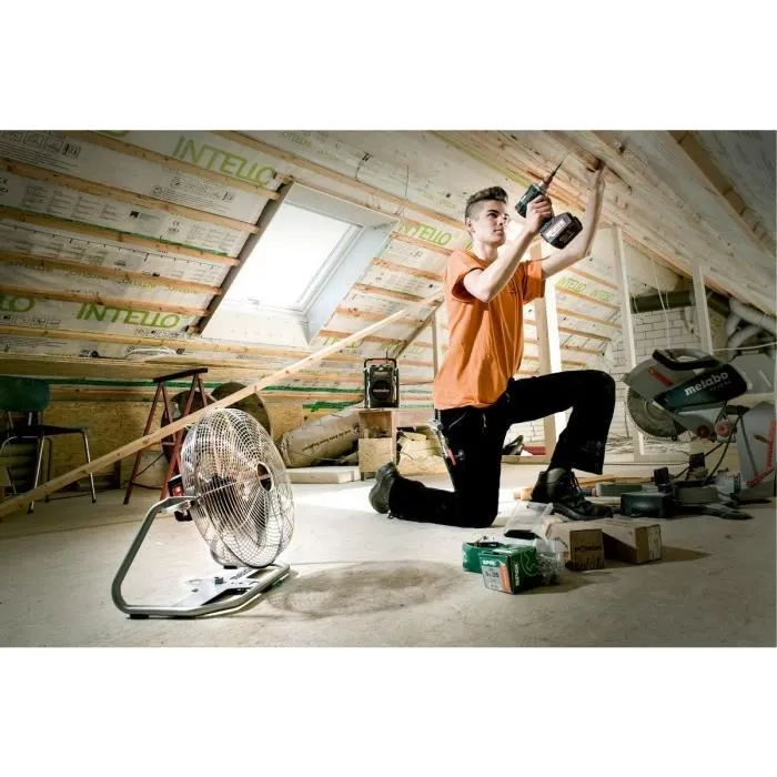 Metabo Ventilateur sans fil AV 18 18V, avec télécommande, 3 vitesses, autonomie 7h, cage métallique