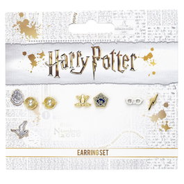 THE CARAT SHOP - Set de 3 paires de boucles d'oreilles Harry Potter - Tourneurs de temps, grenouilles en chocolat et lunettes éclair