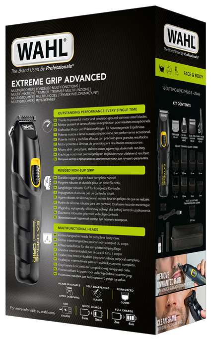 Wahl 09893-0460 Multigroomer avec ou sans câble - Tondeuse nez, oreilles et sourcils avec poignée antidérapante Advanced - 4 têtes et 8 guides