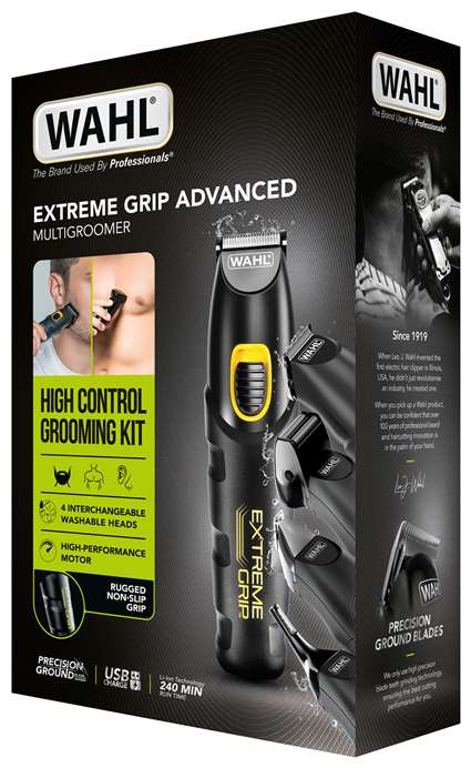 Wahl 09893-0460 Multigroomer avec ou sans câble - Tondeuse nez, oreilles et sourcils avec poignée antidérapante Advanced - 4 têtes et 8 guides