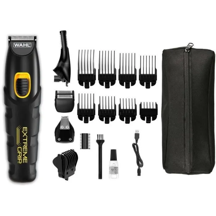 Wahl Tondeuse Barbe & Corps Extreme Grip Advanced Rechargeable USB, Tête Détail & Rasage, Sabots 2-25 mm, Avec Accessoires
