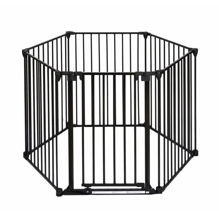 Nordlinger Pro Barrière Pare-Feu pour Cheminée ou Poêle à Bois 6 Pans - 360 cm - Noir - Sécurité Enfants et Adultes avec Portillon - Design Pliable