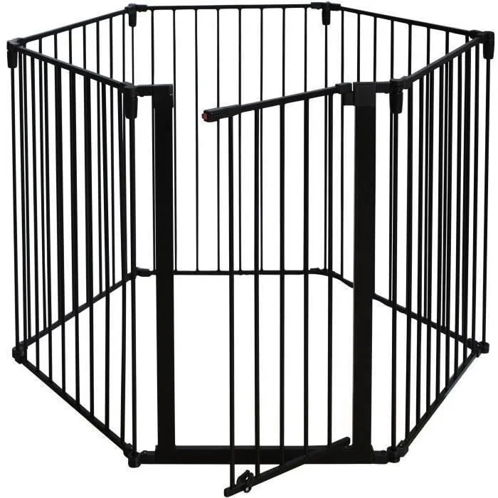 Nordlinger Pro Barrière Pare-Feu pour Cheminée ou Poêle à Bois 6 Pans - 360 cm - Noir - Sécurité Enfants et Adultes avec Portillon - Design Pliable