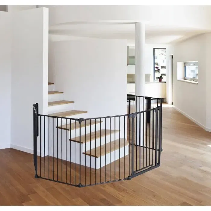 Nordlinger Pro Barrière Pare-Feu pour Cheminée ou Poêle à Bois 6 Pans - 360 cm - Noir - Sécurité Enfants et Adultes avec Portillon - Design Pliable