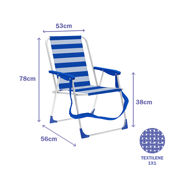 Marbueno Chaise Pliante Aluminium Textilène Rayures Bleues et Blanches 53x56x78 cm pour Plage et Piscine 10312
