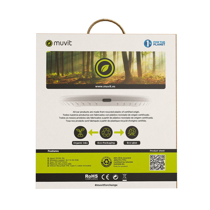 Chargeur sans fil Muvit for Change W114-R WHITE Blanc Chargeur sans fil Muvit for Change W114-R WHITE Blanc