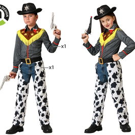 Déguisement de Cowboy pour Enfant Unisexe Bleu 5-6 Ans - Costume Far West avec Chemise et Salopette en Polyester
