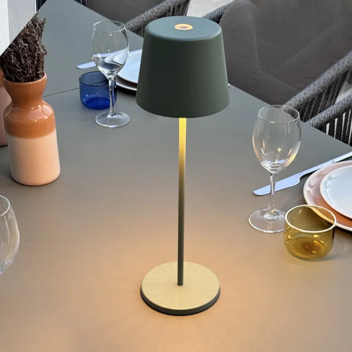 Lumisky Lampe de Table LED Sans Fil KELLY OLIVE - Aluminium Vert - Blanc Chaud Dimmable - Rechargeable - 7h Autonomie - H38 cm