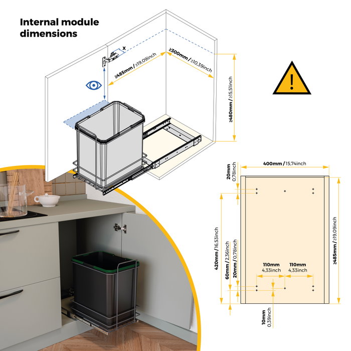 Emuca Recycle Poubelle de recyclage 1x35 litres, Gris anthracite Emuca Recycle Poubelle de recyclage 1x35 litres, Gris anthracite
