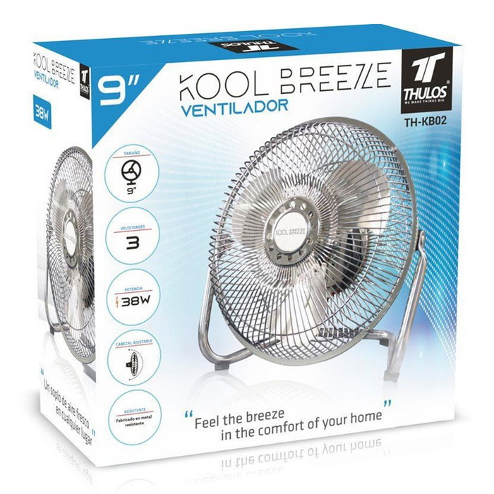 Thulos TH-KB02 Ventilateur Haute Vitesse 22 cm Kool Breeze - 3 Vitesses Moteur Silencieux Portable Métal