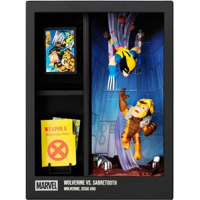 Fandrop STAR WARS Figurine - Wolverine vs Dents-de-Sabre - Vitrine avec scène culte Marvel + mini affiche - 18 cm