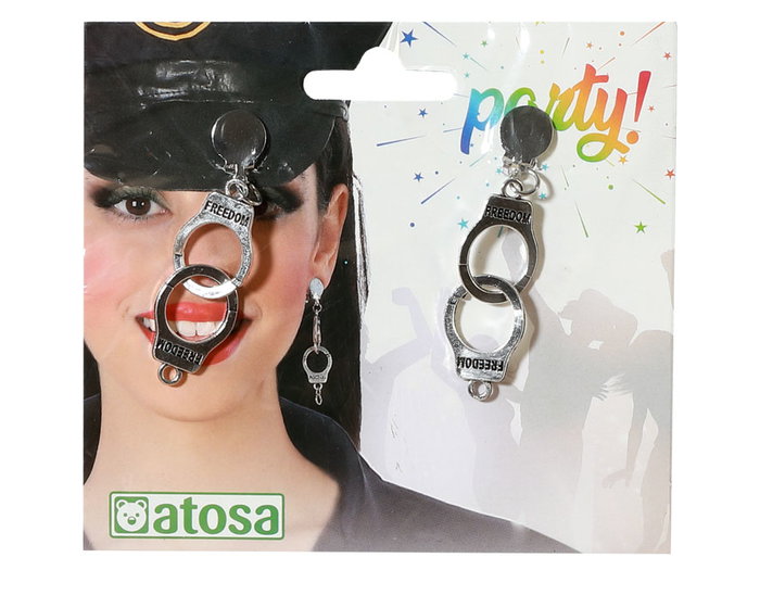 Boucles d'oreilles en forme de menottes en argenté pour déguisement femme adulte