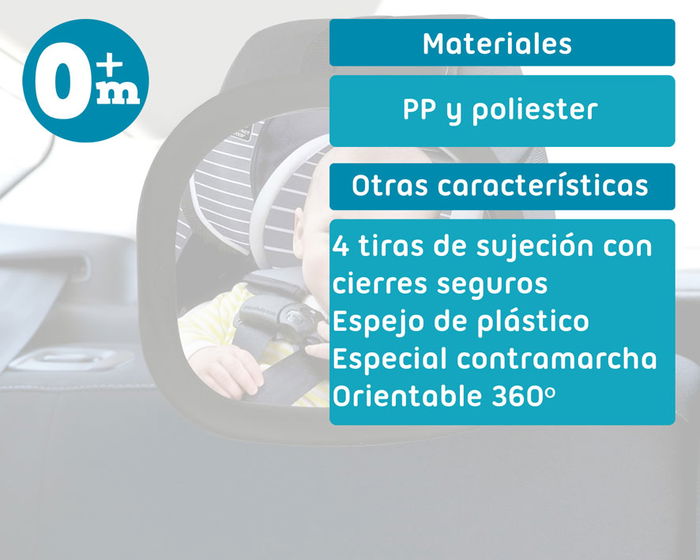 KioKids Rétroviseur bébé arrière orientable pour siège auto à contre-sens avec fixation par sangles