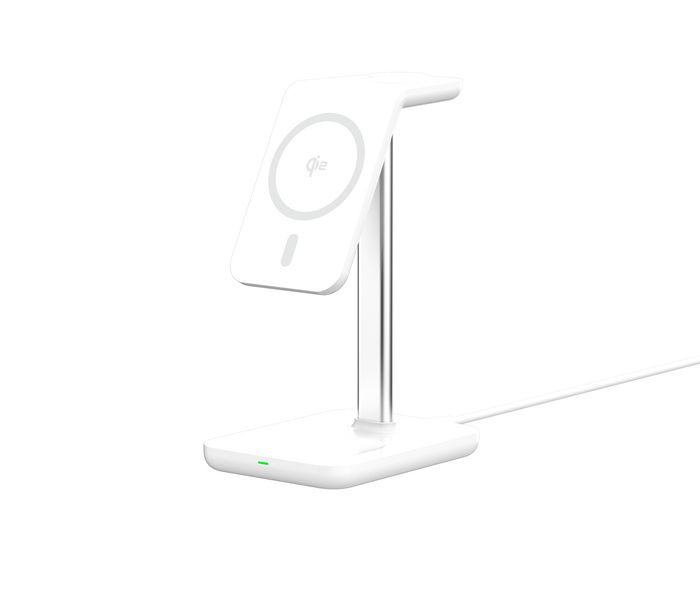 eSTUFF Chargeur sans fil magnétique 3-en-1 QI2 Compatible MagSafe pour iPhone 12-16, Apple Watch, AirPods avec câble USB-C - 15W Max