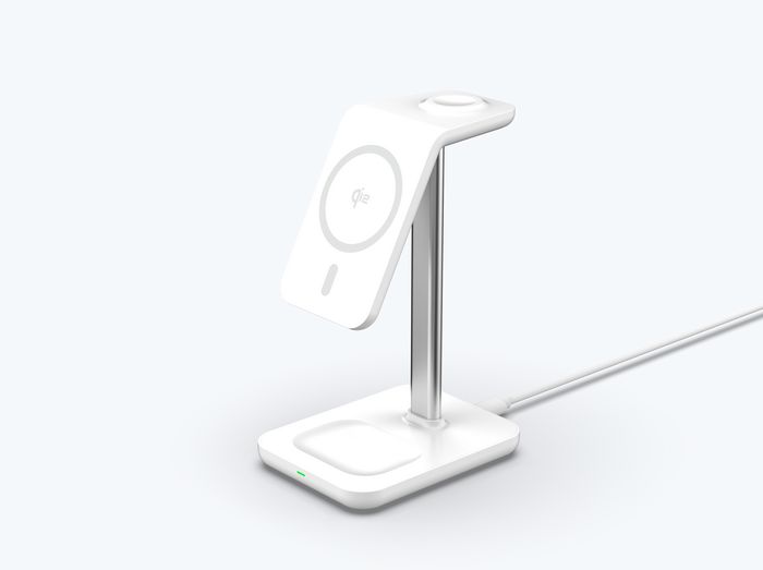 eSTUFF Chargeur sans fil magnétique 3-en-1 QI2 Compatible MagSafe pour iPhone 12-16, Apple Watch, AirPods avec câble USB-C - 15W Max
