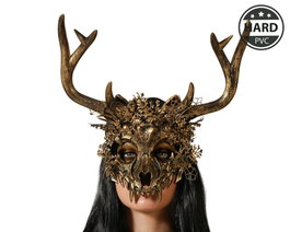 Atosa Masque Doré avec Cornes de Cerf et Motifs Naturels