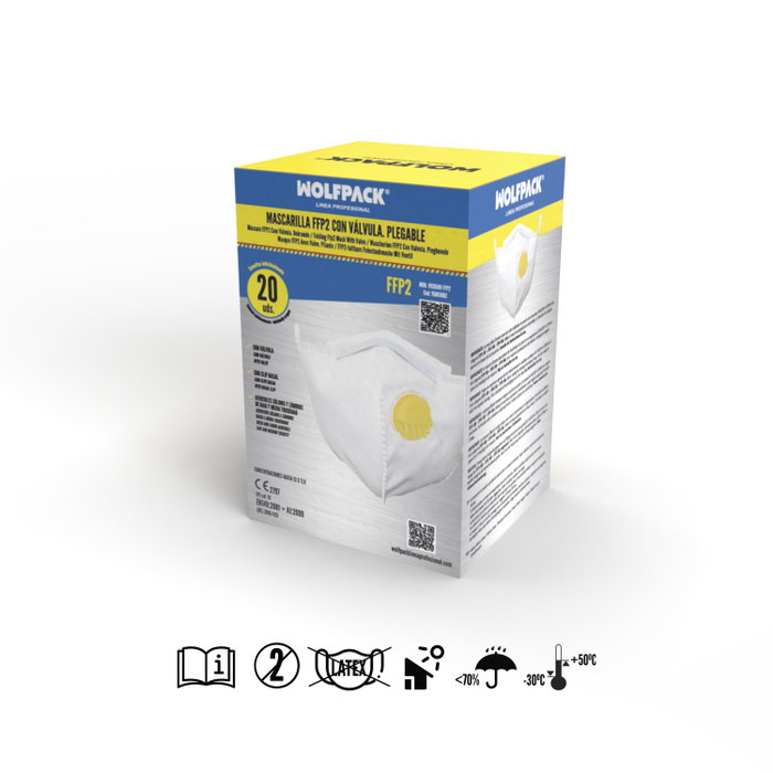 WOLFPACK LINEA PROFESIONAL Masque FFP2 avec Valve Pliable (20 Unités) WOLFPACK LINEA PROFESIONAL Masque FFP2 avec Valve Pliable (20 Unités)