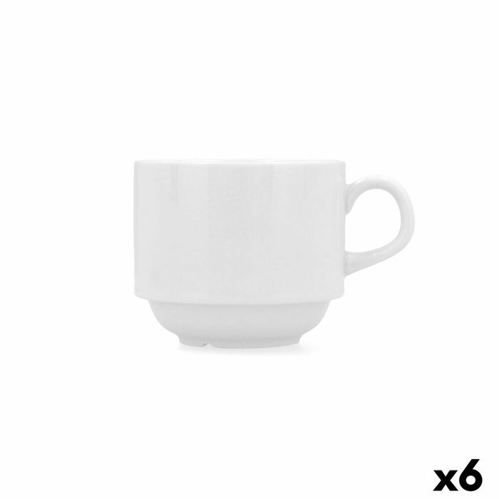 Bidasoa Glacial Tasse en Porcelaine 25 cL - Blanc, Céramique, Finition Brillante, Lot de 6