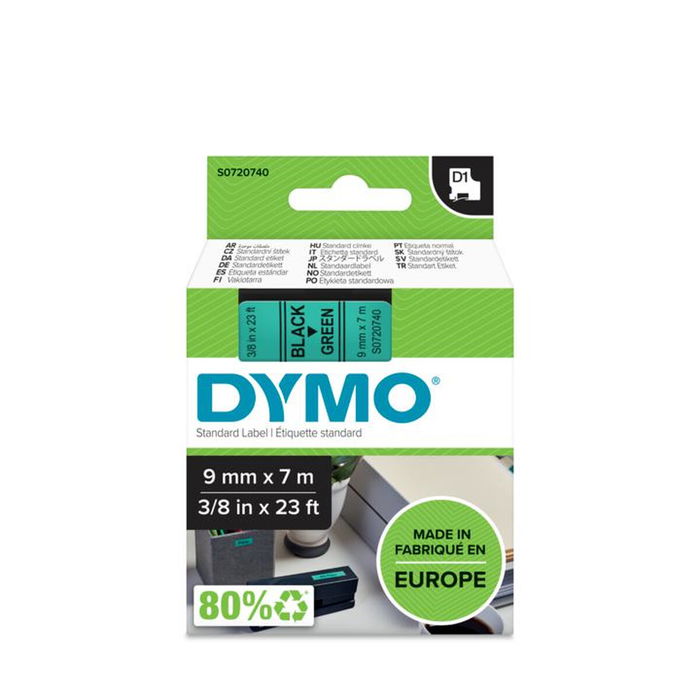 Dymo Ruban S0720740 Polyester Noir sur Vert pour étiqueteuse D1