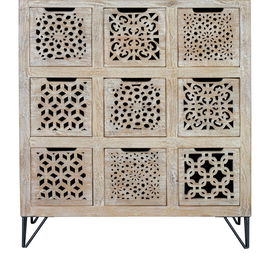 GINER Y COLOMER Commode 9 tiroirs en bois de manguier blanc vieilli avec pieds en fer, 21x20x30 cm (intérieur tiroirs) - Décoration
