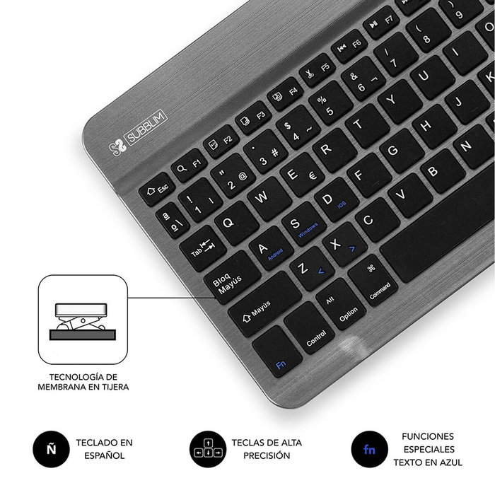 Clavier Bluetooth Subblim SUB-KBT-SM0002 Gris Espagnol Qwerty Clavier Bluetooth Subblim SUB-KBT-SM0002 Gris Espagnol Qwerty