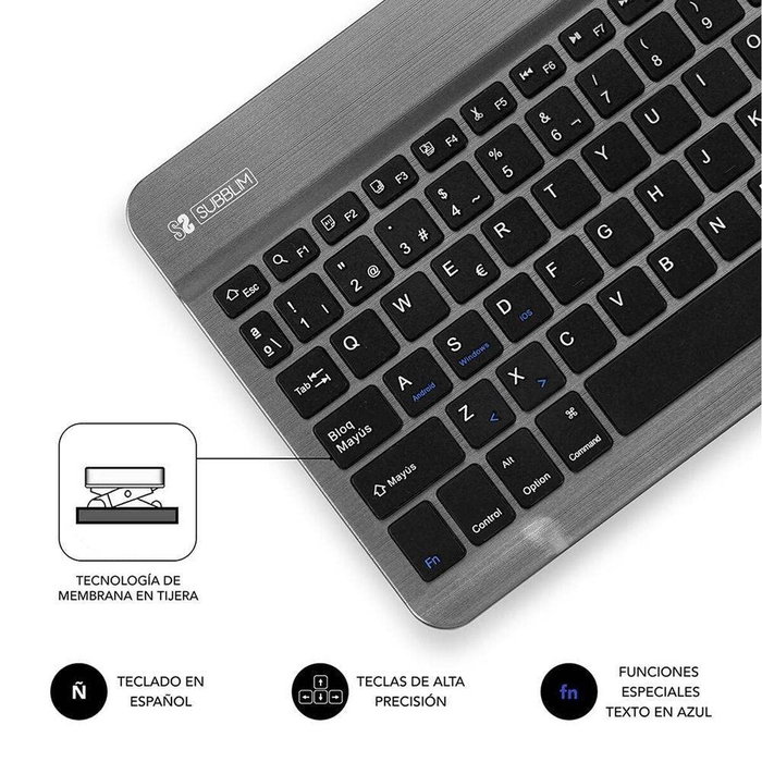 Clavier Bluetooth Subblim SUB-KBT-SM0002 Gris Espagnol Qwerty Clavier Bluetooth Subblim SUB-KBT-SM0002 Gris Espagnol Qwerty