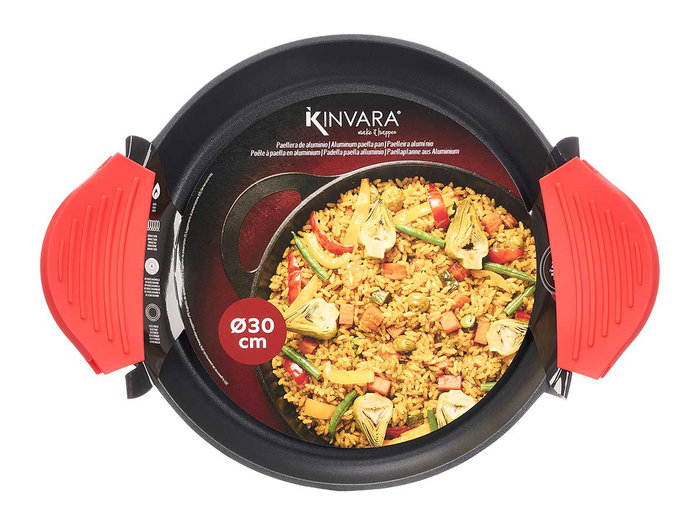 KINVARA Paellera Induction Aluminium 30 cm Noir avec Poignées Rouges KINVARA Paellera Induction Aluminium 30 cm Noir avec Poignées Rouges