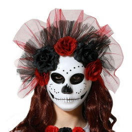Atosa Masque blanc de squelette avec fleurs pour Catrina ou Jour des Morts