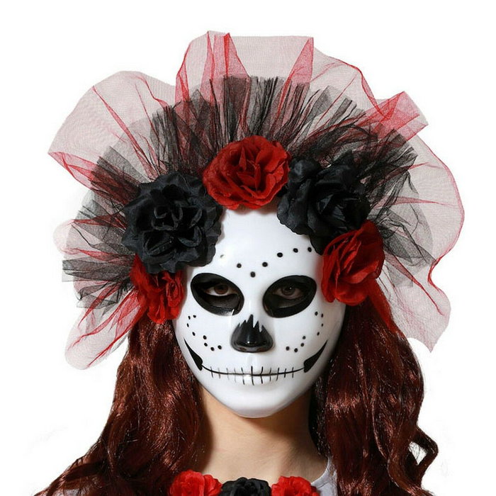 Atosa Masque blanc de squelette avec fleurs pour Catrina ou Jour des Morts