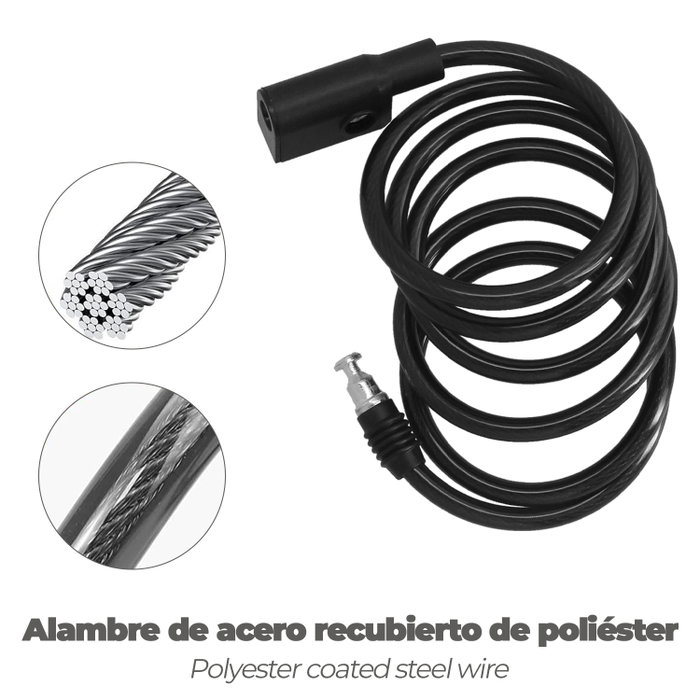WOLFPACK LINEA PROFESIONAL Câble de vélo en spirale avec clé 8 mm x 150 cm