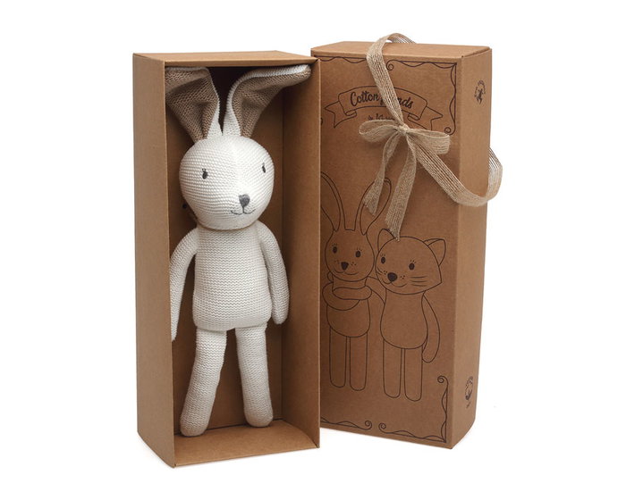 KioKids Peluche en Coton Écologique Lapin aux Longues Pattes Beige - Collection Cotton Friends pour Bébé 2 Mois et Plus