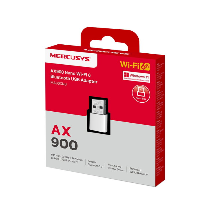 Mercusys MA60XNB AX900 Nano Adaptateur Wi-Fi 6 et Bluetooth USB Mercusys MA60XNB AX900 Nano Adaptateur Wi-Fi 6 et Bluetooth USB
