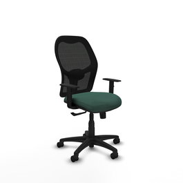 Chaise Alocén Synchro 3 positions tissu Vert foncé Maille Noir Structure polyamide noire Accoudoir 1D Sans appui-tête Roulettes en nylon 50 mm