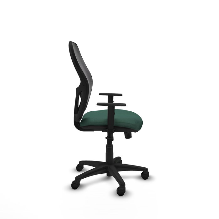 Chaise Alocén Synchro 3 positions tissu Vert foncé Maille Noir Structure polyamide noire Accoudoir 1D Sans appui-tête Roulettes en nylon 50 mm