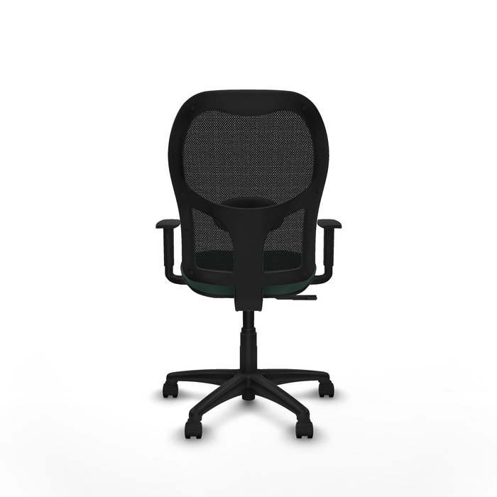 Chaise Alocén Synchro 3 positions tissu Vert foncé Maille Noir Structure polyamide noire Accoudoir 1D Sans appui-tête Roulettes en nylon 50 mm