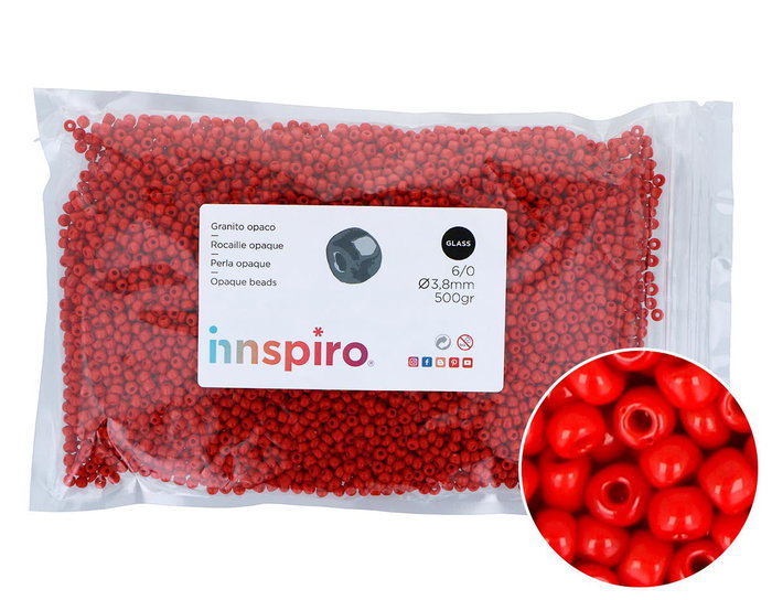 Innspiro Rocaille de verre rouge opaque 3,8 mm 500g Innspiro Rocaille de verre rouge opaque 3,8 mm 500g