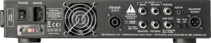 EBS Reidmar 752 Amplificateur de Basse 750W 2 Ohms - Tête d'Ampli Légère avec Préampli Analogique