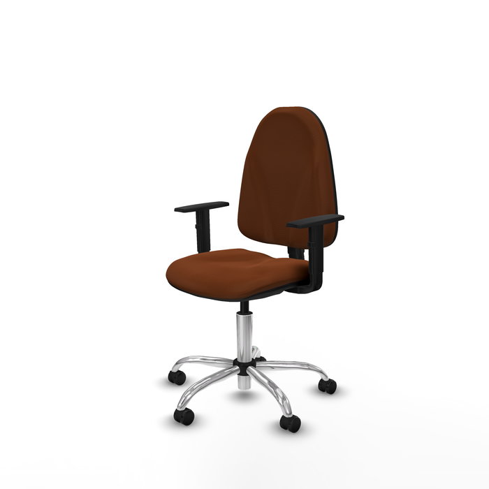 Chaise Algarra Contact permament de base Cuir écologique Marron Structure chromée Accoudoir 1D Sans appui-tête Roulettes pour moquette