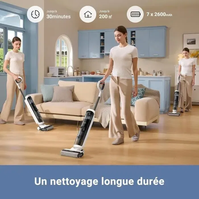 MOVA K20 Aspirateur Balai Laveur Sec et Humide sans Fil - 4 kg Léger, Nettoyage Auto Double Rotation, Écran LED, 200 W, Autonomie 30 min, Aspiration Adaptive, Design Blanc