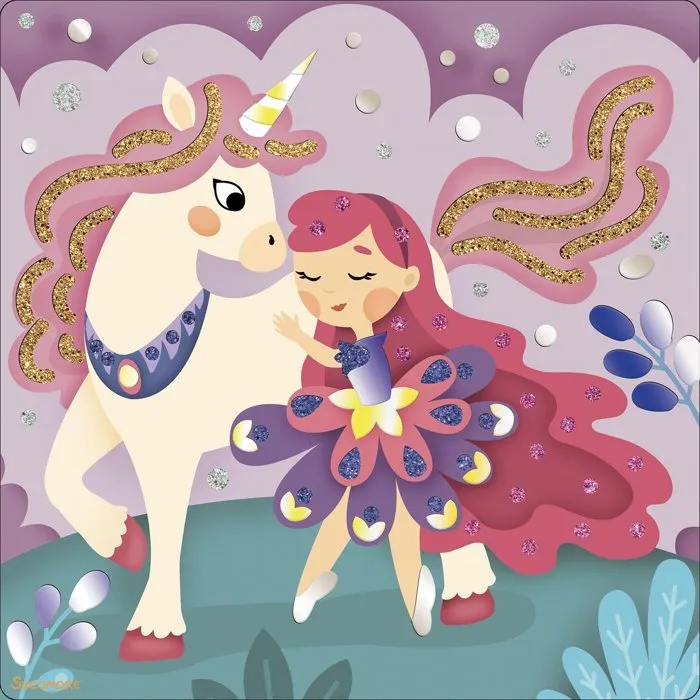 Sycomore - Coffret créatif Contes magiques - 12 tableaux à gratter et à décorer avec paillettes - 8 tubes, feuilles métalliques, spatule - Loisir enfant dès 7 ans