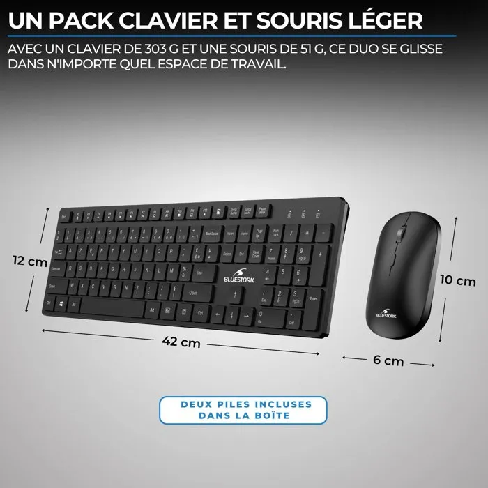 Bluestork Pack clavier et souris sans fil ultra-fin AZERTY Bluestork Pack clavier et souris sans fil ultra-fin AZERTY
