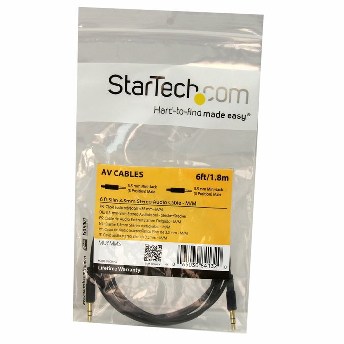 Startech Câble audio jack 3.5mm Slim 1,8 m noir mâle-mâle