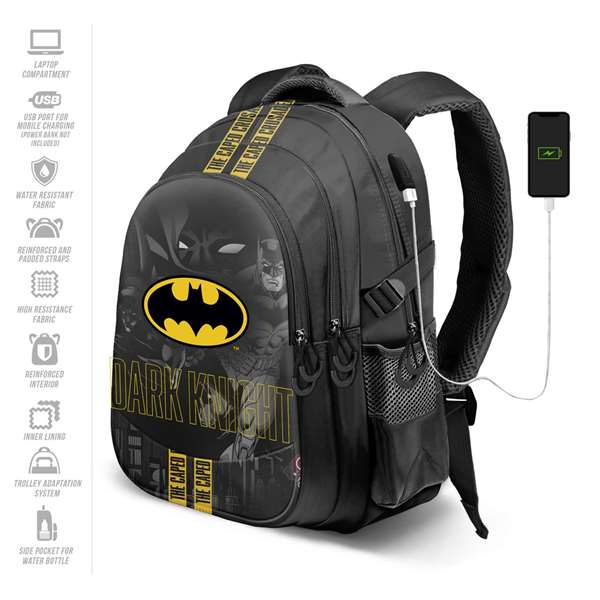Karactermania Mochila Batman Run Plus Fan Caped - Grande capacité, port USB, matériau Ripstop résistant - 44 x 34 x 21 cm