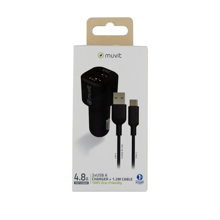 Chargeur de voiture Muvit for Change 1,2 m Noir