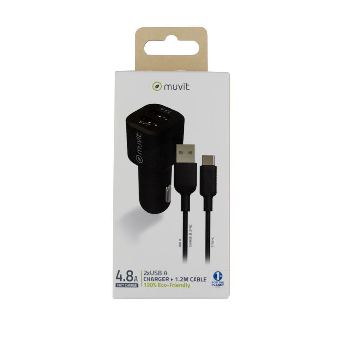 Chargeur de voiture Muvit for Change 1,2 m Noir