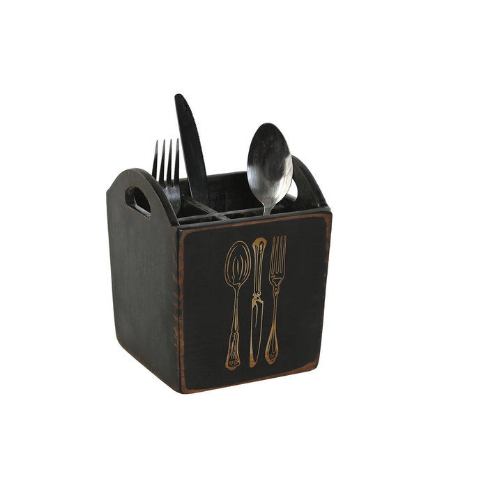 Home ESPRIT Panier à couverts Blanc Noir Bois d'épicéa