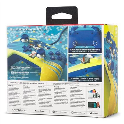 PowerA NSGP0202-01 Manette Améliorée avec Câble pour Nintendo Switch - Sonique Impulsion, 2 Boutons Programmable, Analogues Antifriction, Câble USB-C 3m
