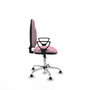 Chaise de bureau Algarra avec mécanisme Contact permanent de base, revêtue de tissu rose. Équipée d'une base chromée, d'accoudoirs fixes et de butées