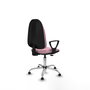 Chaise de bureau Algarra avec mécanisme Contact permanent de base, revêtue de tissu rose. Équipée d'une base chromée, d'accoudoirs fixes et de butées