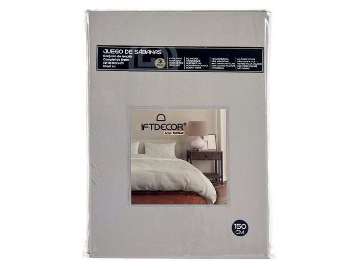 Giftdecor Set de 3 Draps 150 cm Gris - Housse 150x200 cm, drap plat 220x245 cm, taie 45x170 cm (Set de 12) Giftdecor Set de 3 Draps 150 cm Gris - Housse 150x200 cm, drap plat 220x245 cm, taie 45x170 cm (Set de 12)